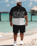 Big & Tall Hawaiian Colorblock T-Shirt Shorts Set for big men view 2