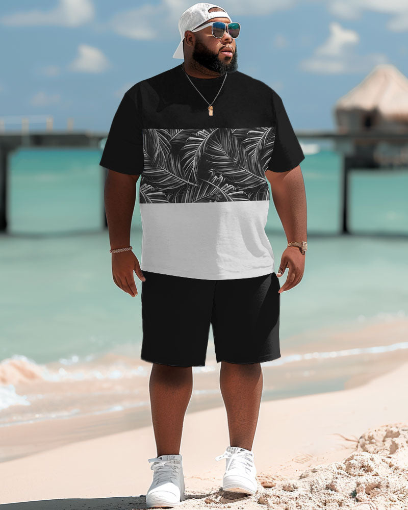 Big & Tall Hawaiian Colorblock T-Shirt Shorts Set for big men view 2