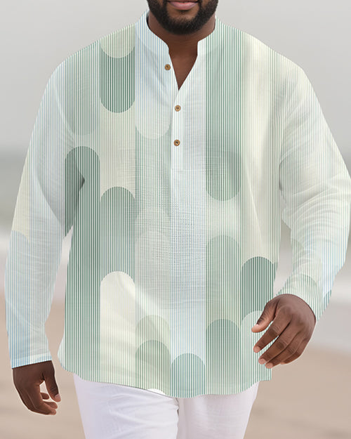 Big & Tall Green Geometric Striped Long Sleeve Shirt for big men view 1