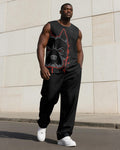 Big & Tall Black Graphic Vest Pants Set for big men view 1