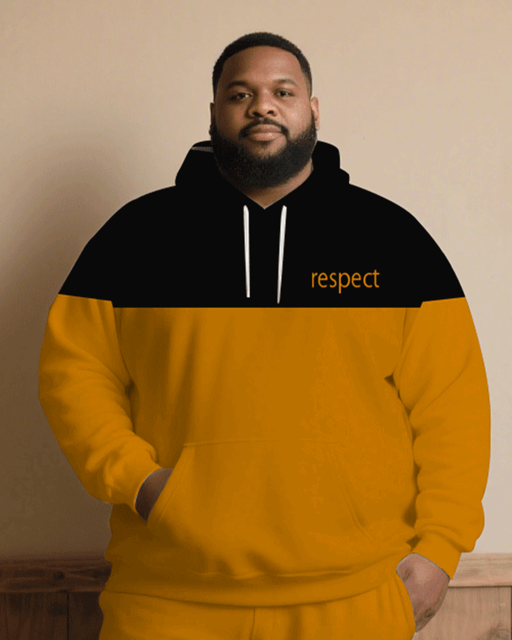 Big & Tall Black Orange Hoodie Sweatpants Set for big men view 2