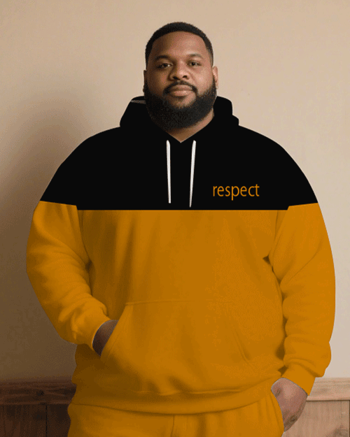 Big & Tall Black Orange Hoodie Sweatpants Set for big men view 2