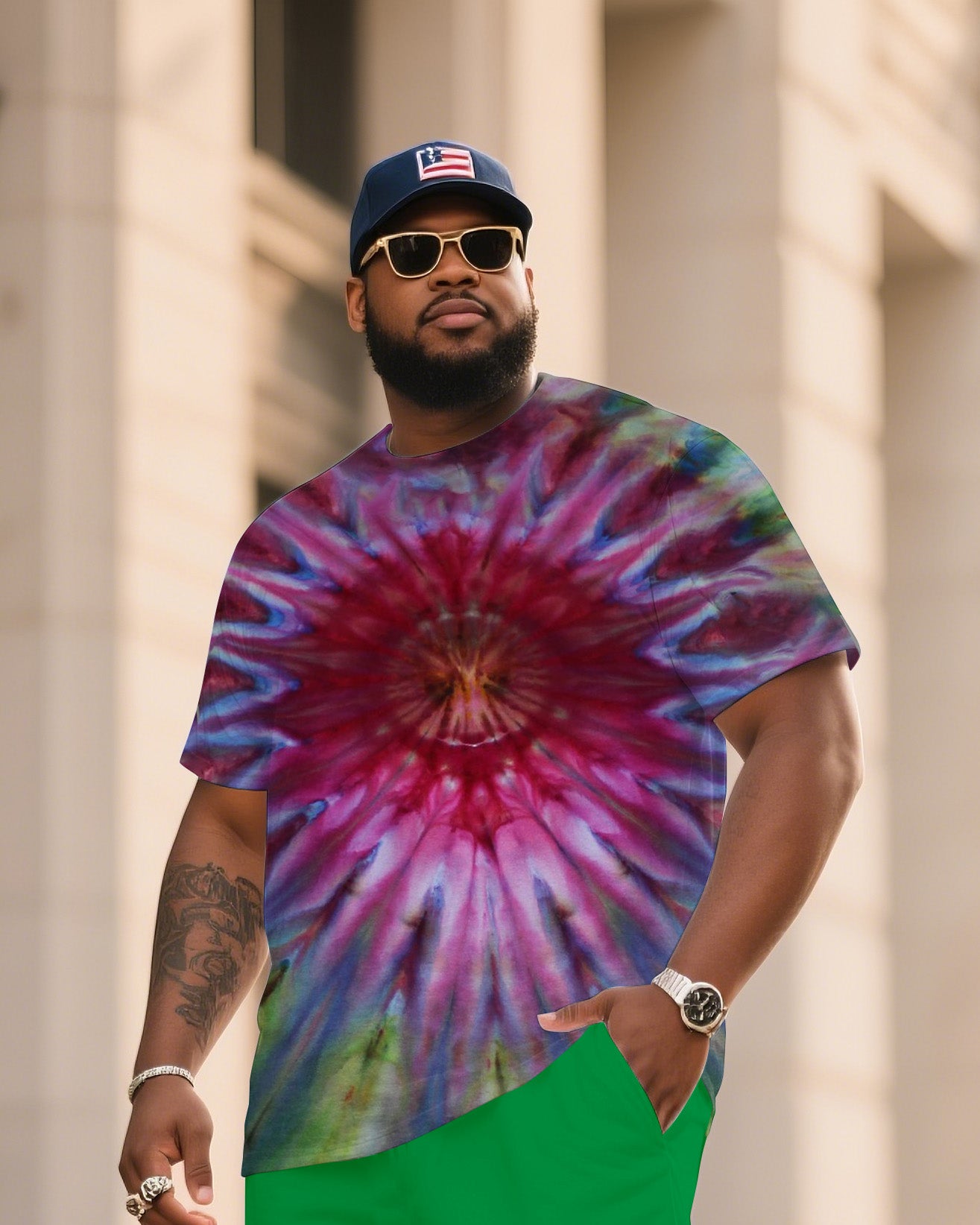 Big & Tall Colorblock Gradient T-Shirt Shorts Set for big men view 1