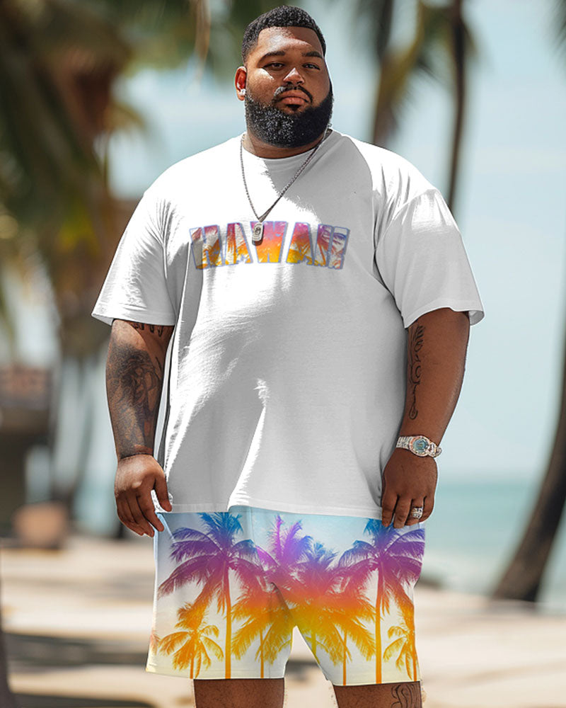 Big & Tall Hawaiian Gradient T-Shirt Shorts Set for big men view 1