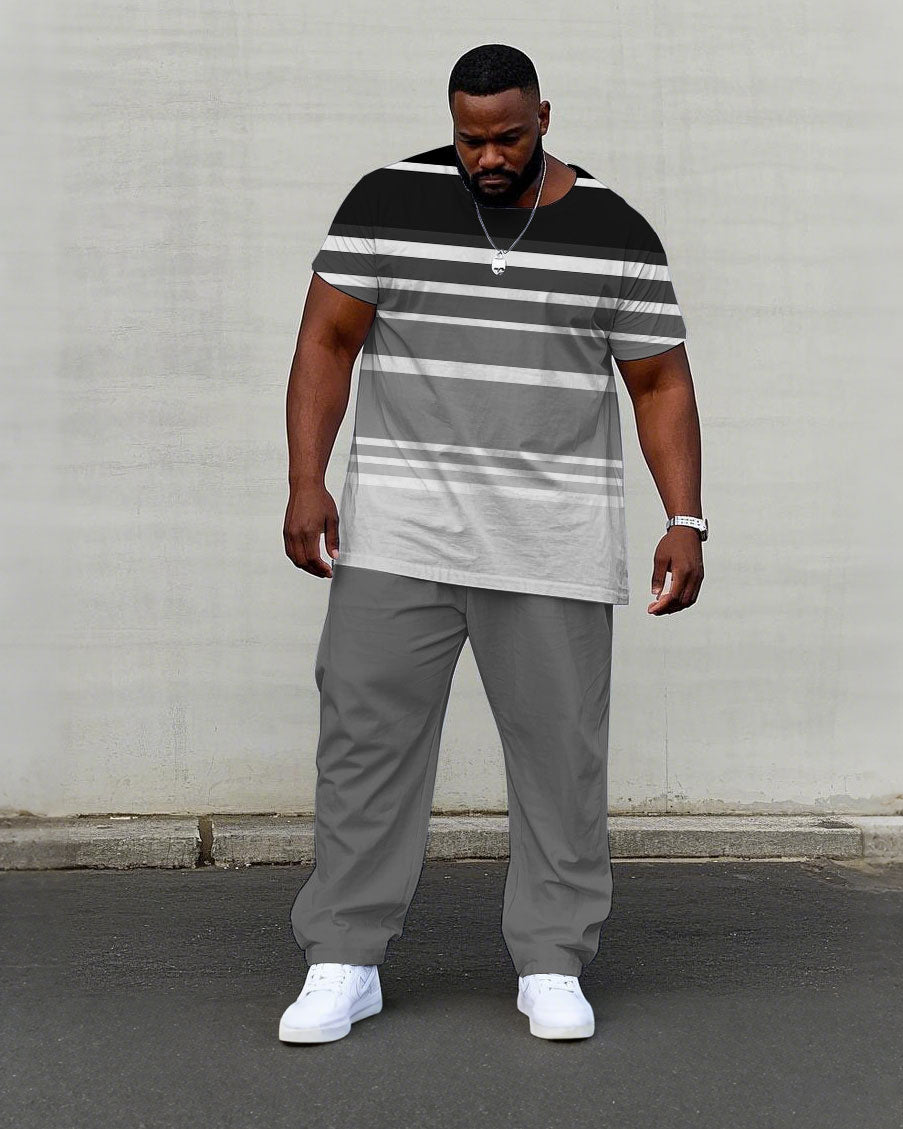 Big & Tall Black Gray Striped T-Shirt Pants Set for big men view 1
