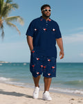 Big & Tall Hawaiian Polo Shorts Set for big men view 1