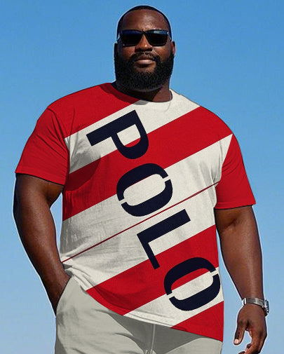 Big & Tall Red Colorblock Graphic T-Shirt Shorts Set for big men view 2