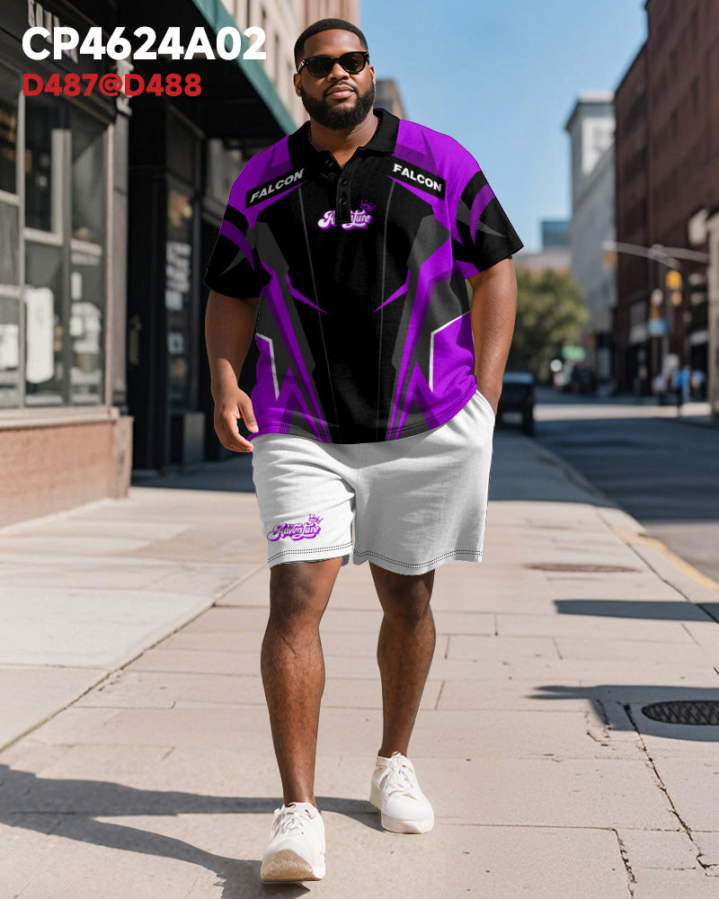 Big & Tall Geometric Graphic Athletic Polo Shorts Set for big men view 4