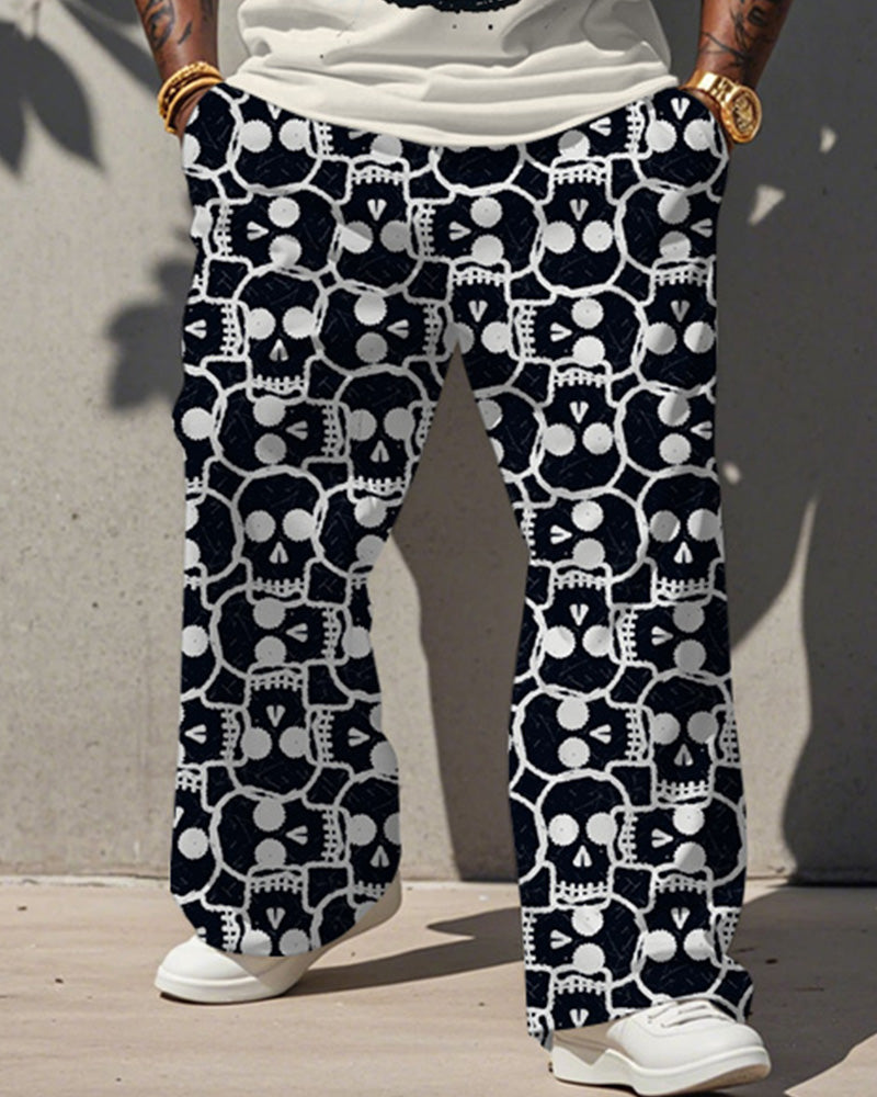 Big & Tall Graphic Streetwear Skull Vest Pants Set for big men view 3