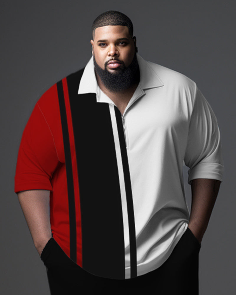 Big & Tall Colorblock Striped Polo Pants Set for big men view 2