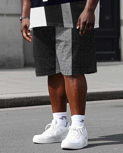 Big & Tall Black White Colorblock T-Shirt Shorts Set for big men view 3