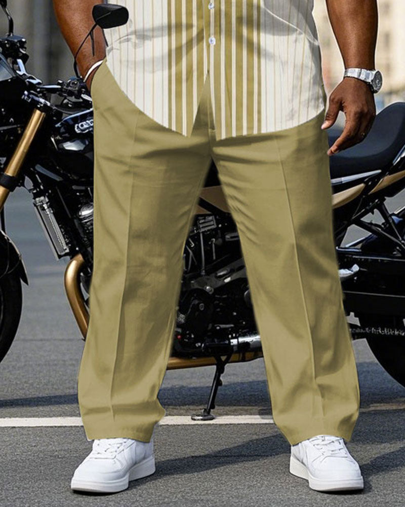 Big & Tall Yellow Striped Patchwork T-Shirt Pants Set for big men view 3