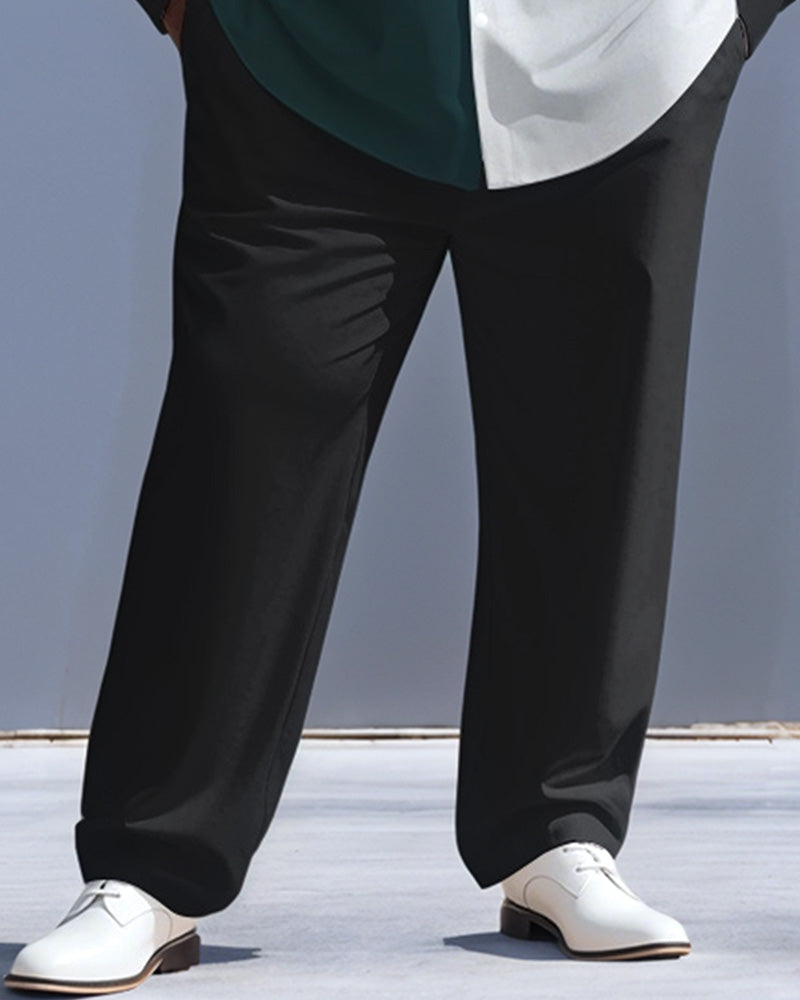 Big & Tall Black White Colorblock T-Shirt Pants Set for big men view 3