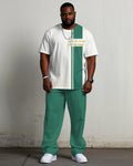 Big & Tall White Blue Colorblock T-Shirt Pants Set for big men view 1