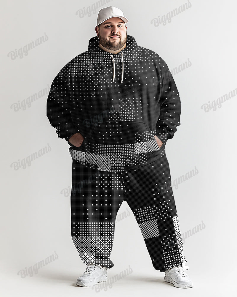 Big & Tall Black Geometric Hoodie Sweatpants Set for big men view 1