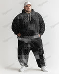 Big & Tall Black Geometric Hoodie Sweatpants Set for big men view 1