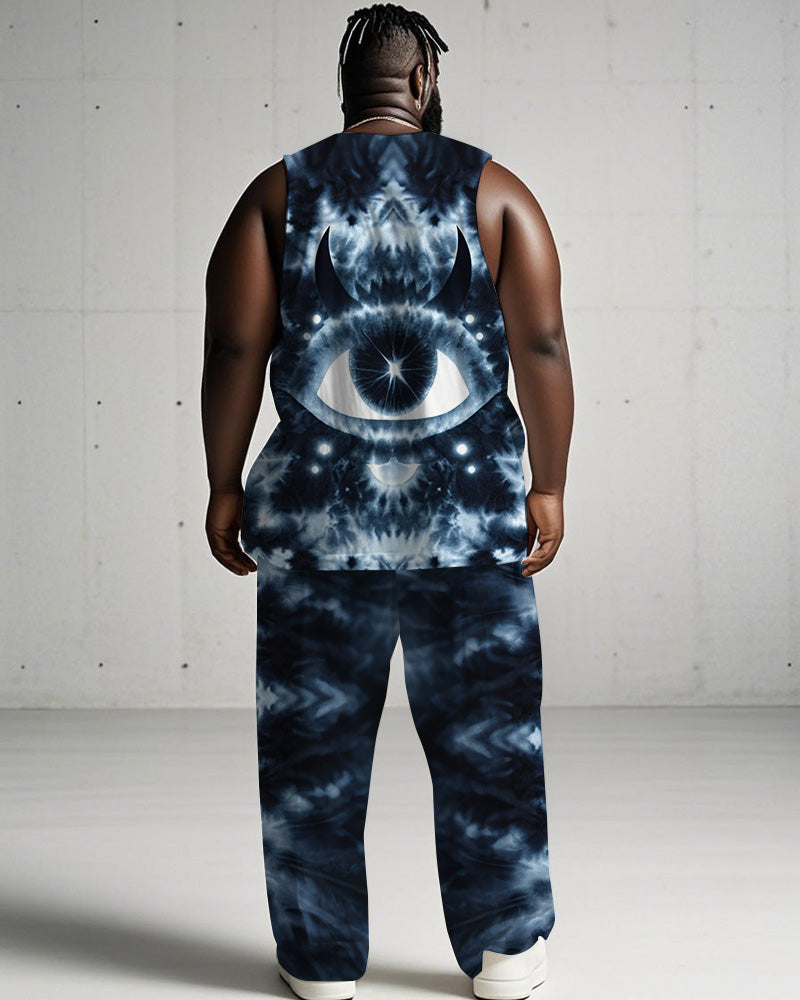 Big & Tall Blue Geometric Graphic Vest Pants Set for big men view 4