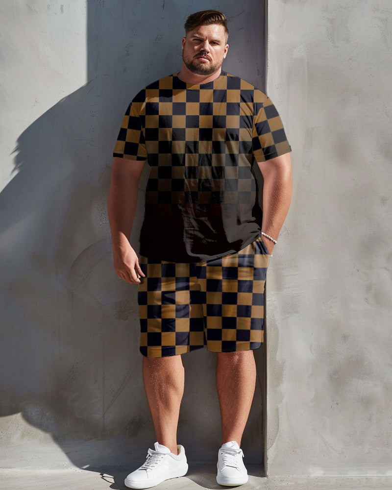 Big & Tall Gradient Plaid Graphic T-Shirt Shorts Set for big men view 1