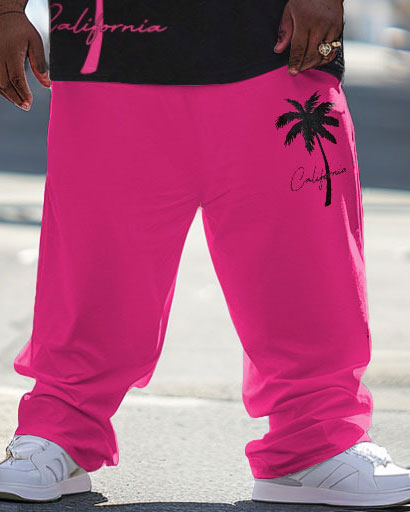 Big & Tall Pink Hawaiian Graphic T-Shirt Pants Set for big men view 3
