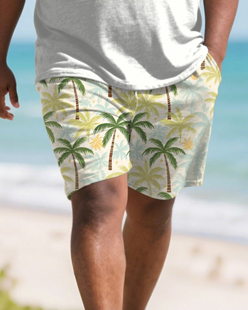 Big & Tall Green Hawaiian Gradient T-Shirt Shorts Set for big men view 3