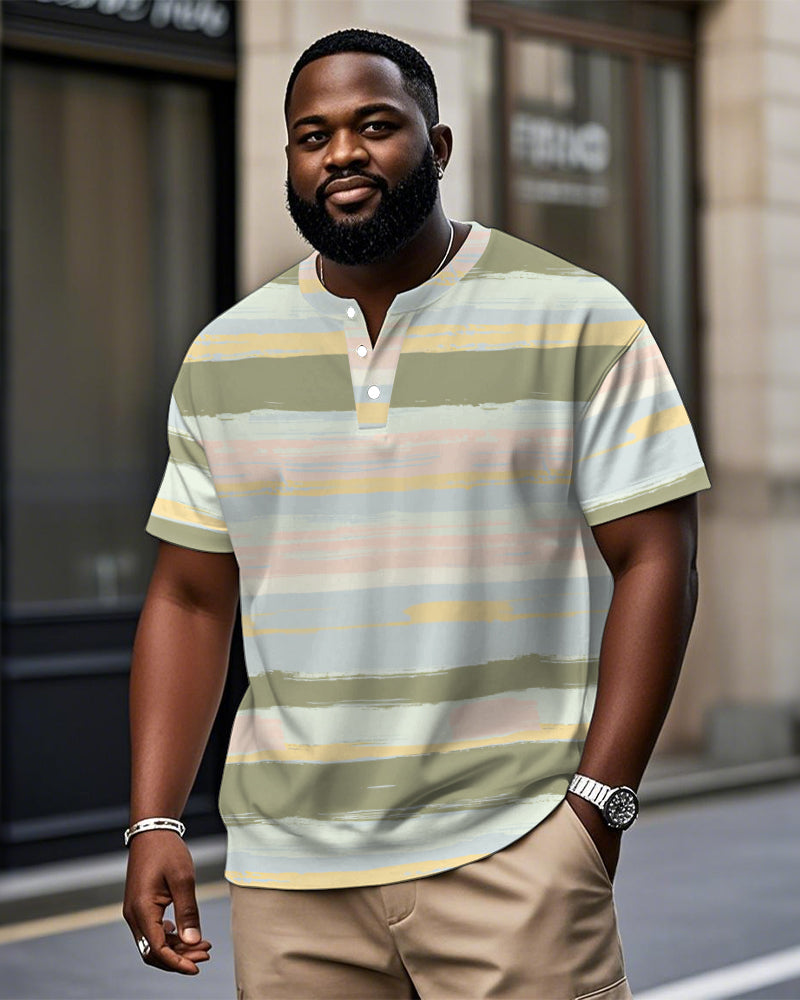 Big & Tall Green Colorblock Striped T-Shirt for big men view 1