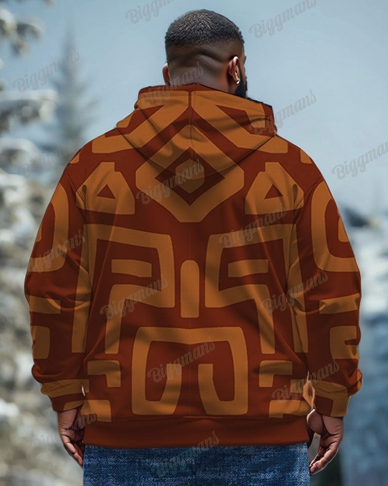 Big & Tall Brown Geometric Graphic Hoodie for big men view 2