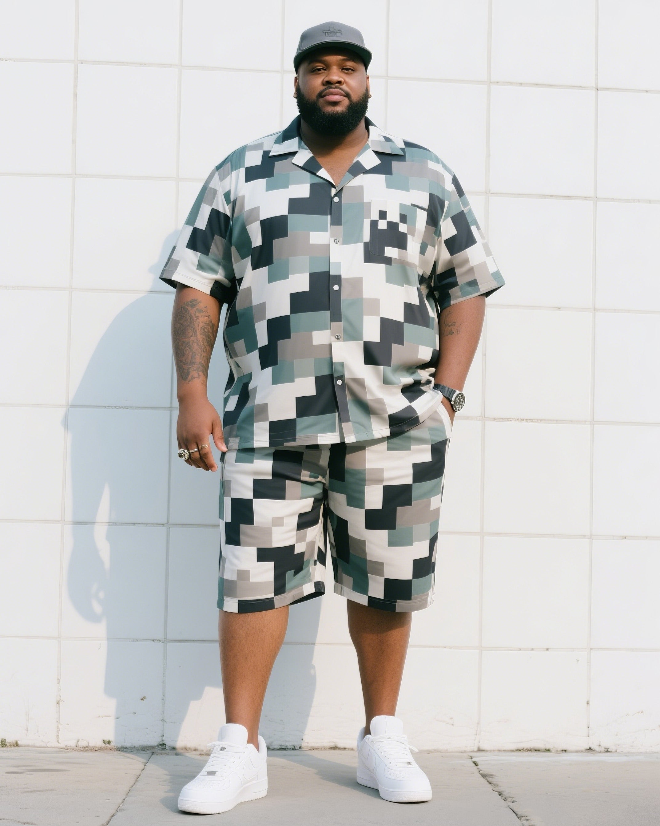 Big & Tall Camouflage T-Shirt Shorts Set for big men view 1