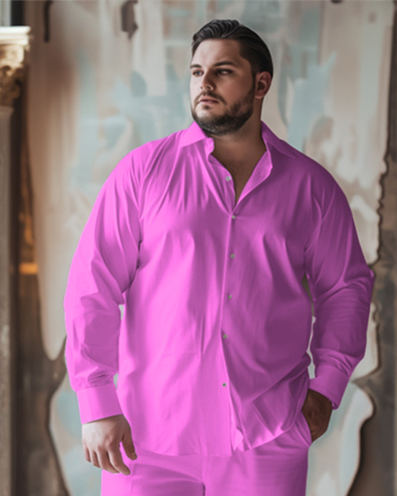 Big & Tall Pink Solid Color Two-piece Set for big men view 2
