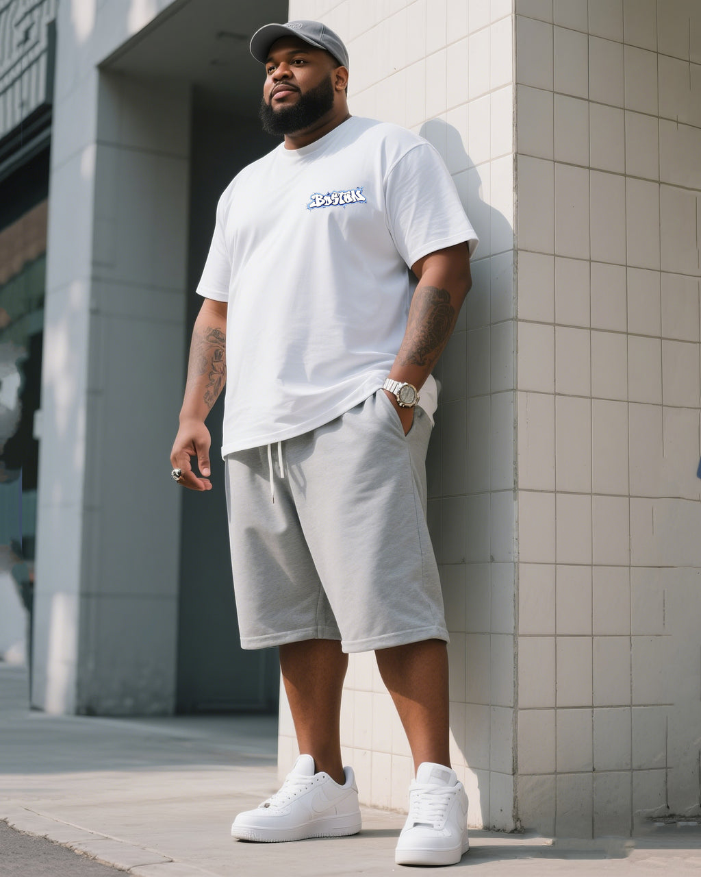 Big & Tall Graphic T-Shirt Shorts Set for big men view 3