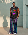 Big & Tall Striped Camouflage Vest Pants Set for big men view 1
