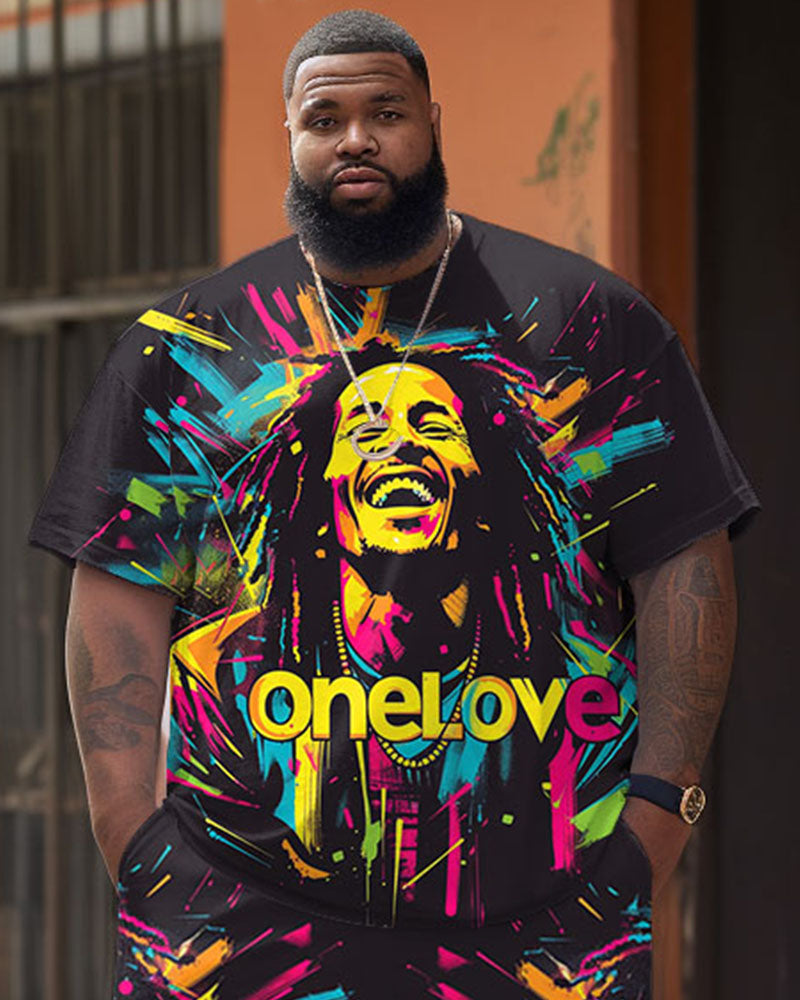 Big & Tall Graphic Streetwear T-Shirt Shorts Set for big men view 2