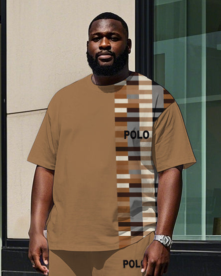 Big & Tall Colorblock Plaid T-Shirt Pants Set for big men view 2