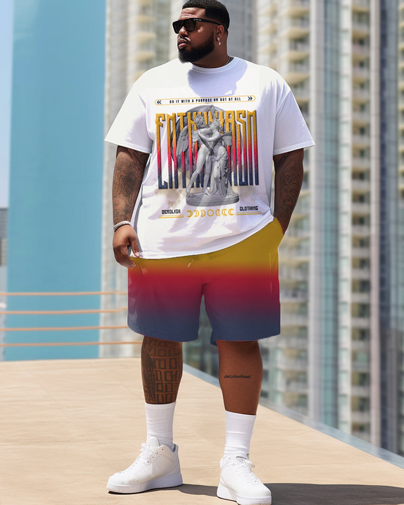 Big & Tall Gradient Graphic Patchwork Two-piece Set for big men view 1