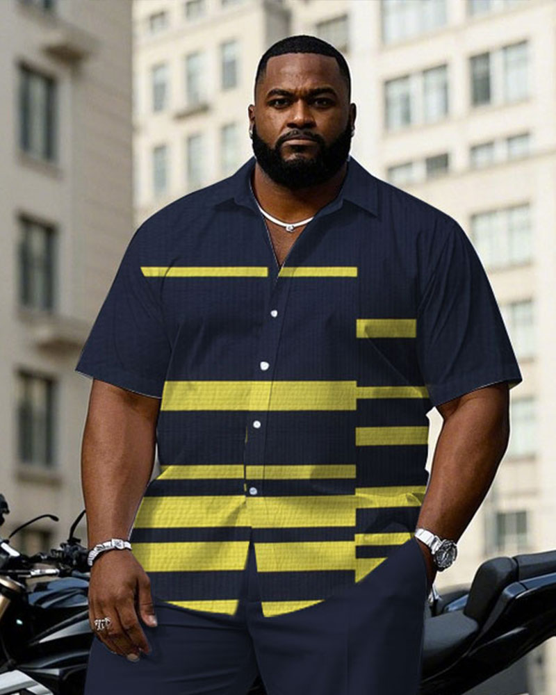 Big & Tall Blue Yellow T-Shirt Pants Set for big men view 2