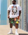 Big & Tall Graphic Floral T-Shirt Shorts Set for big men view 1