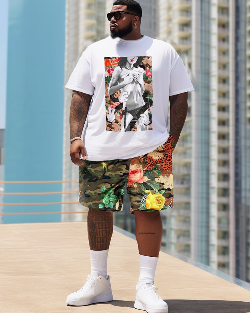 Big & Tall Graphic Floral T-Shirt Shorts Set for big men view 1