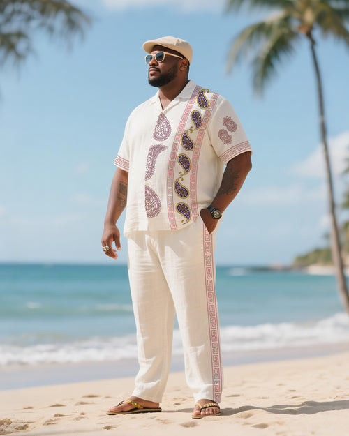 Big & Tall Striped T-Shirt Pants Set for big men view 1