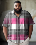 Big & Tall Pink Gray Plaid Short Sleeve Shirt for big men