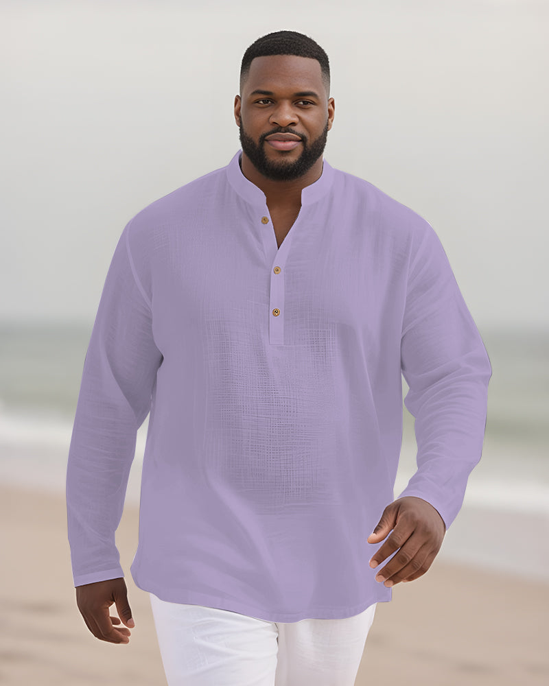 Big & Tall Solid Color Patchwork Long Sleeve Shirt for big men view 3