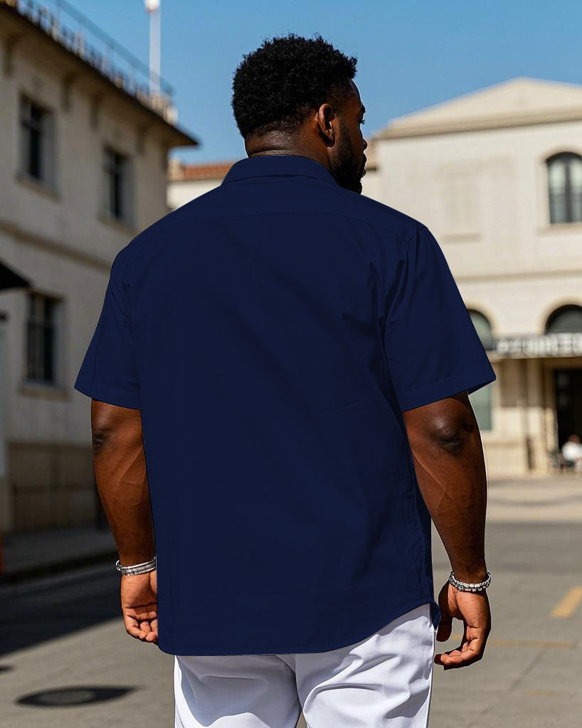 Big & Tall Blue Geometric Graphic Short Sleeve Shirt for big men view 2