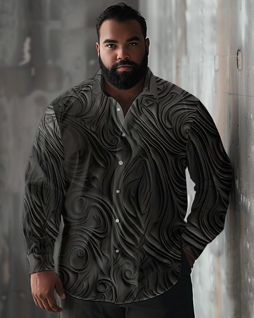 Big & Tall Patchwork Long Sleeve Shirt for big men