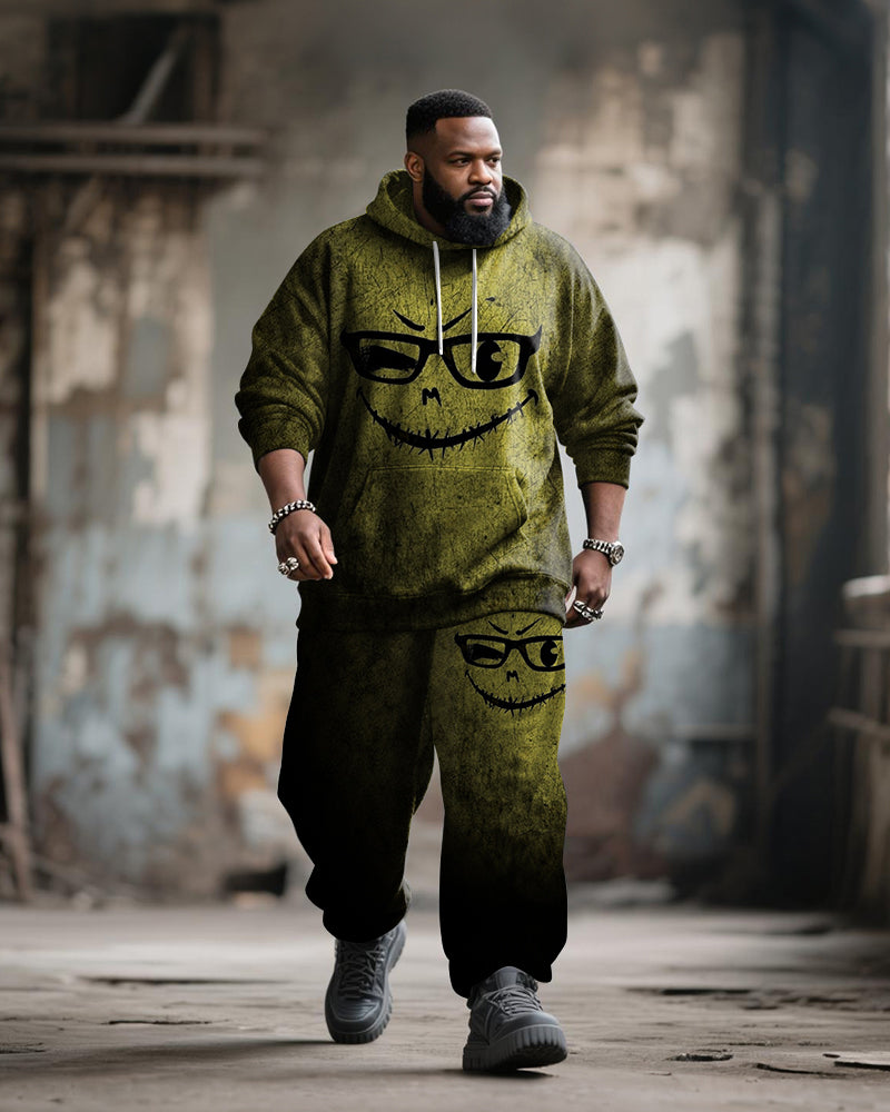 Big & Tall Yellow Graphic Hoodie Sweatpants Set for big men view 1