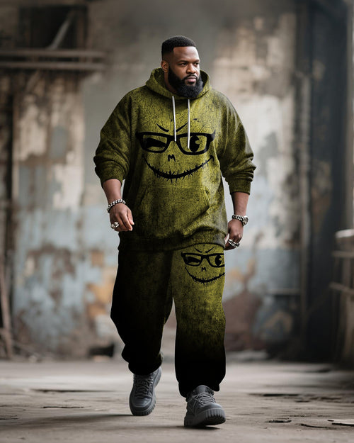 Big & Tall Yellow Graphic Hoodie Sweatpants Set for big men view 1