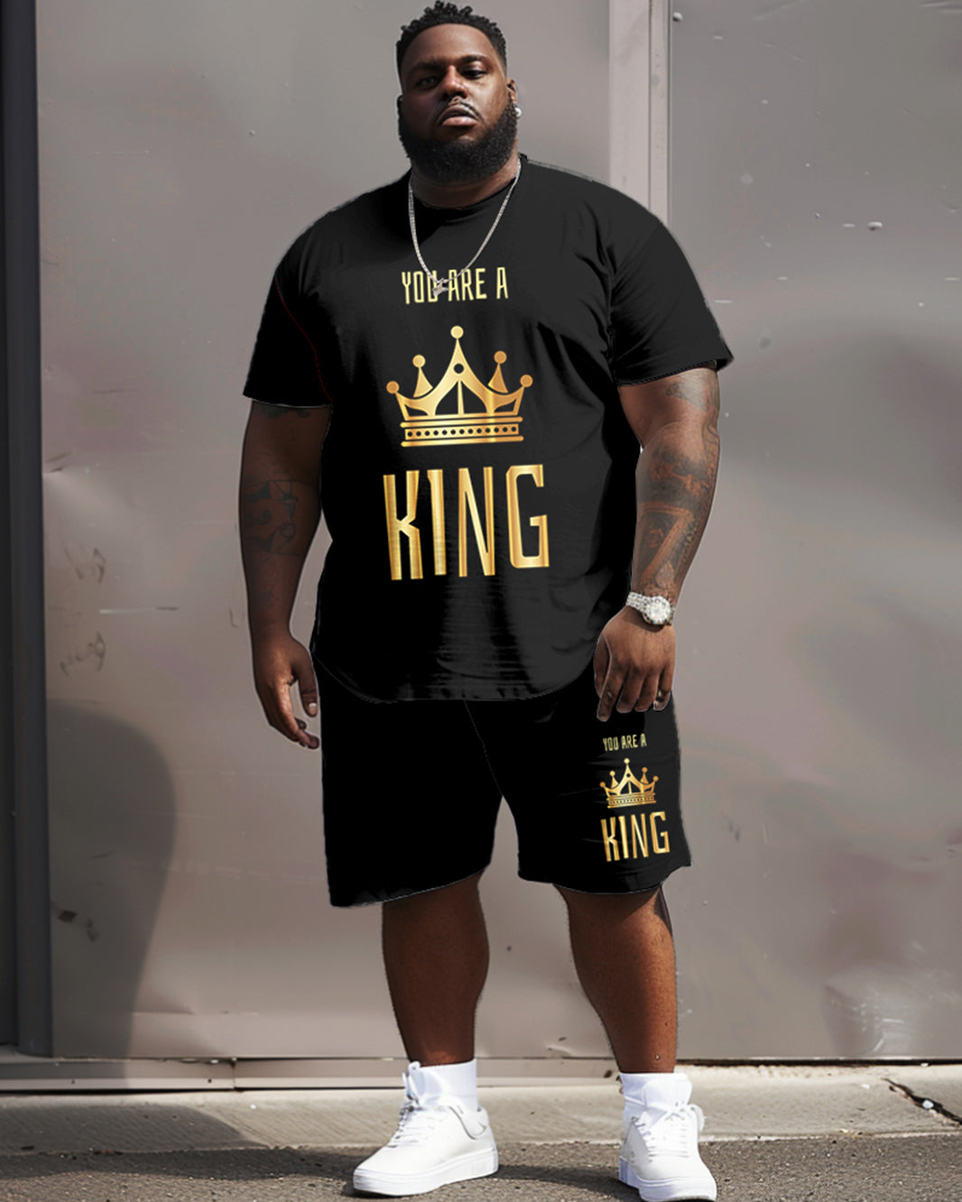 Big & Tall Graphic Streetwear T-Shirt Shorts Set for big men view 1