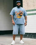 Big & Tall Denim Graphic T-Shirt Shorts Set for big men