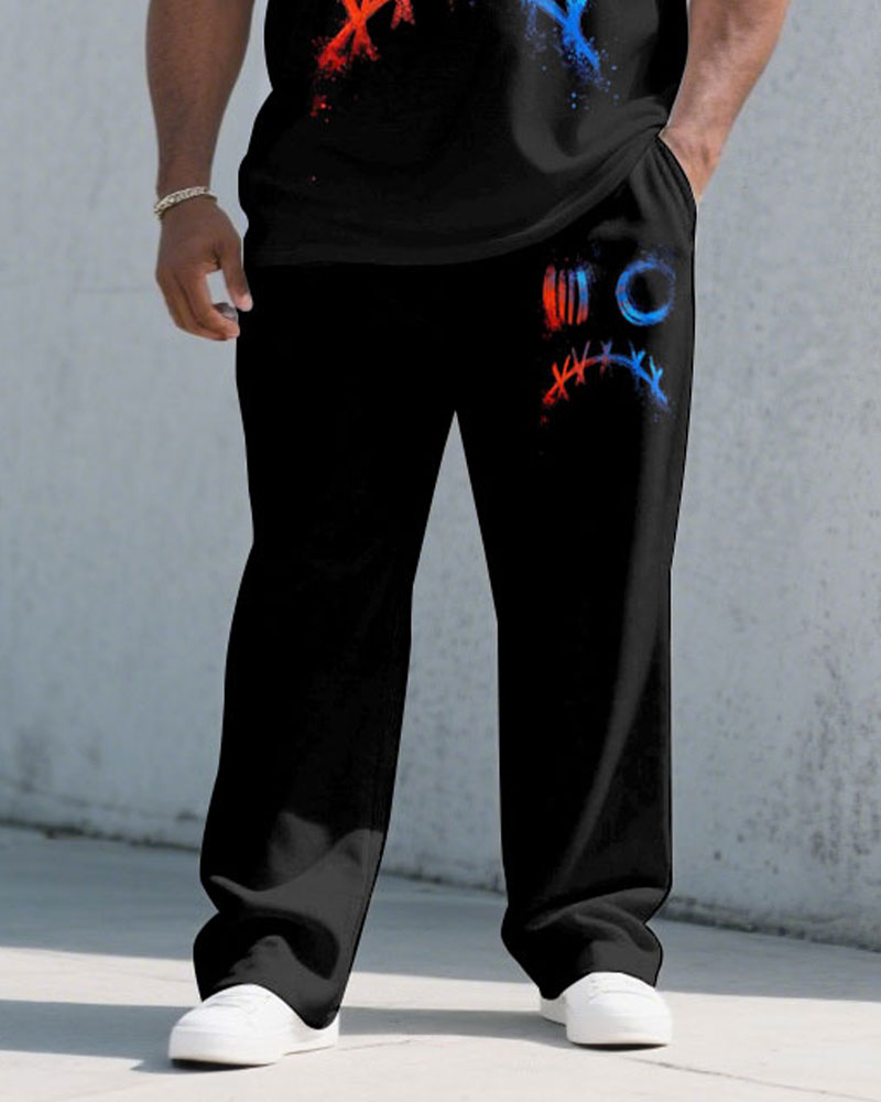 Big & Tall Black Graffiti T-Shirt Pants Set for big men view 3