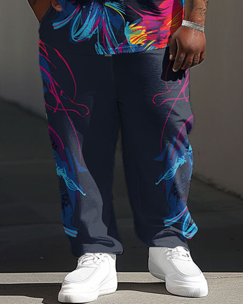 Big & Tall Geometric Graphic T-Shirt Pants Set for big men view 3