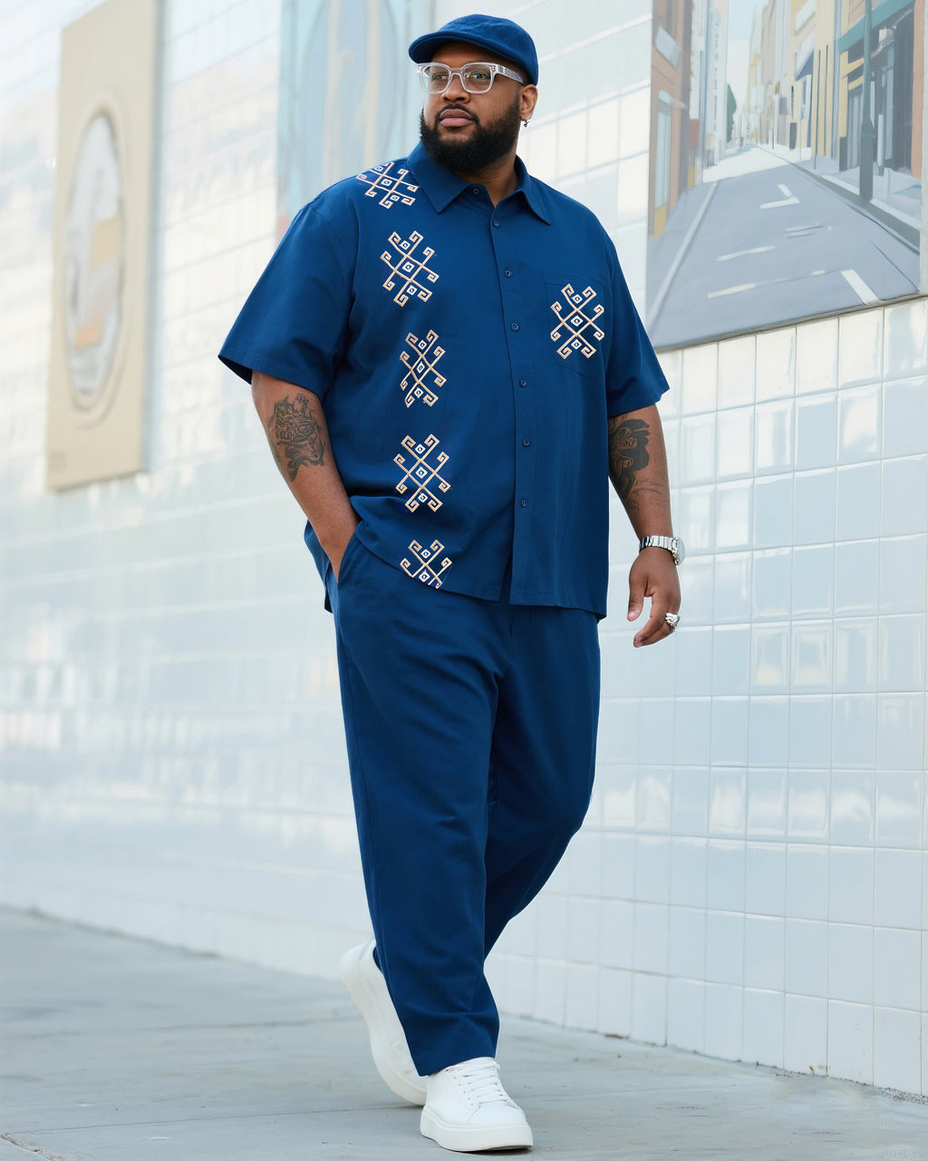 Big & Tall Blue Graphic T-Shirt Pants Set for big men view 1