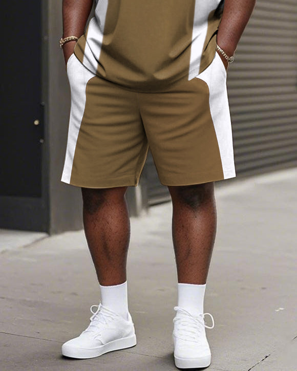 Big & Tall Striped Graphic T-Shirt Shorts Set for big men view 3