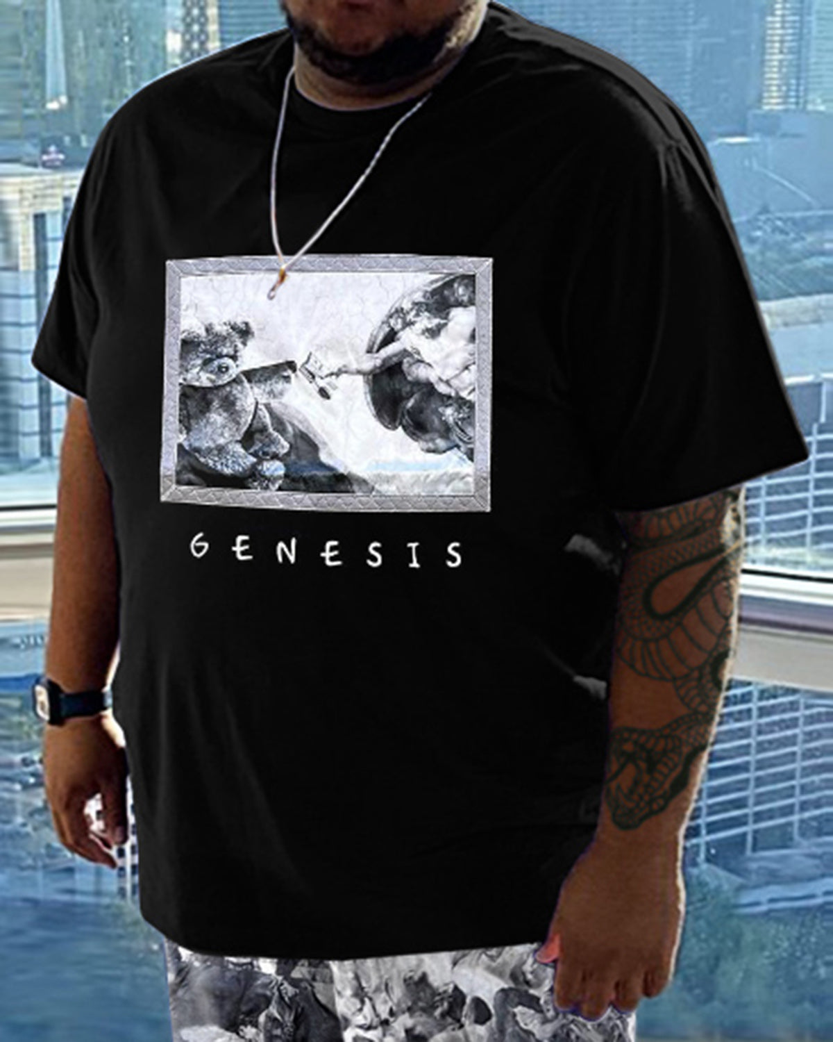 Big & Tall Graffiti T-Shirt Shorts Set for big men view 2